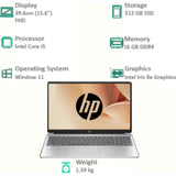 HP 39.60 Centimeter (15.6) HD 15-FD0111TU Micro Edge Anti Glare Diagonal Full HD Diagonal Display 12th Gen Intel® Core™ i5-1235U 10 Core Processor 16 GB/512 GB SSD/Windows 11 Home with MS Office Thin and Light Laptop (Natural Silver)