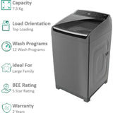 Whirlpool 7.5 Kg STAINWASH PRO H 7.5 KG GREY 10YrMW (31631) 5 Star 6th Sense Soft Move & Zero Pressure Fill Technology Rat Mesh with In-built Heater Fully Automatic Top Loading Washing Machine (2024 Model, Grey)