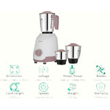 Bajaj 3 Jars NINJA SERIES GRACIO 500W (410588) 4 Speed Control with 20000 RPM Pulse Mode Mixer Grinder (White and Lilac)