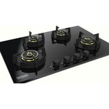 Hindware KA Hob Hazel 4B 86 CM (522599) 4 Burner Metallic Knob Toughened Glass Flame Guard Auto Ignition Automatic HOB (Black)