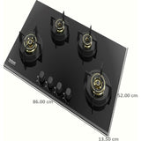 Hindware KA Hob Hazel 4B 86 CM (522599) 4 Burner Metallic Knob Toughened Glass Flame Guard Auto Ignition Automatic HOB (Black)