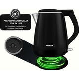 Havells 1.2 L GHBKTATK125 Aqua Black Plus 1.2 Ltr 1250 W, Double Layered Cool304 Rust Resistant SS Inner Body with Auto Shut Off 1500 W Electric Kettle (Aqua Black)