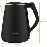 Havells 1.2 L GHBKTATK125 Aqua Black Plus 1.2 Ltr 1250 W, Double Layered Cool304 Rust Resistant SS Inner Body with Auto Shut Off 1500 W Electric Kettle (Aqua Black)