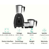 HAVELLS 3 Jars GHFMGEAR055 SEGNO PLUS 3 JAR 550 W 3 Speed Control with Pulse Function Heavy Duty Motor Mixer Grinder (Black)