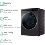 Haier 9.0 Kg HW90-DM14959CS8U1 5 Star High Strength Welding Technology Direct Motion Motor Super Drum Wifi with In-built Heater Fully Automatic Front Loading Washing Machine (2024 Model, Dark Jade Silver)