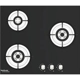 Hindware KA Hob Nora Plus 3B 60 CM (517504) 3 Burner Bakelite Knob Toughened Glass Top Auto Ignition Automatic HOB (Black)