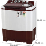 LG 8.0 Kg P8035SRAZA.ABGQEIL 5 Star Roller Jet Pulsator + Soak, Punch+ 3 Technology with Lint Collector Semi Automatic Top Loading Washing Machine (2024 Model, Burgundy)