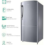 Samsung 183.0 L RR20C2712S8/NL 2 Star Stabilizer Free Operation Digital Invertor Compressor Stylish Grandé Design Direct Cool Single Door Refrigerator (Elegant Inox)