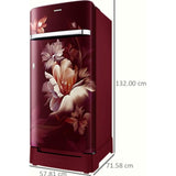 Samsung 189.0 L RR21C2H25RZ/HL 5 Star Stabilizer Free Operation Digital Invertor Compressor Horizontal Curve Design Direct Cool Single Door Refrigerator (Midnight Blossom Red)