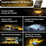 NARZO 70 Turbo 5G 16.94 Centimeter (6.67) 50 MP Rear Camera & & 16 MP Front Camera Full HD+ 120Hz OLED Esports Display Mediatek Segment's Fastest Dimensity 7300 Energy 5G 4nm Octa Core Processor Smartphones Mobile