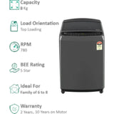 LG 8.0 Kg THD08SJM.ABMQEIL 5 Star Jet Spray+ Smart Inverter Technology AI Direct Drive TurboDrum Auto Tub Clean Smart Diagnosis with In-built Heater Fully Automatic Top Loading Washing Machine (2024 Model, Middle Black)